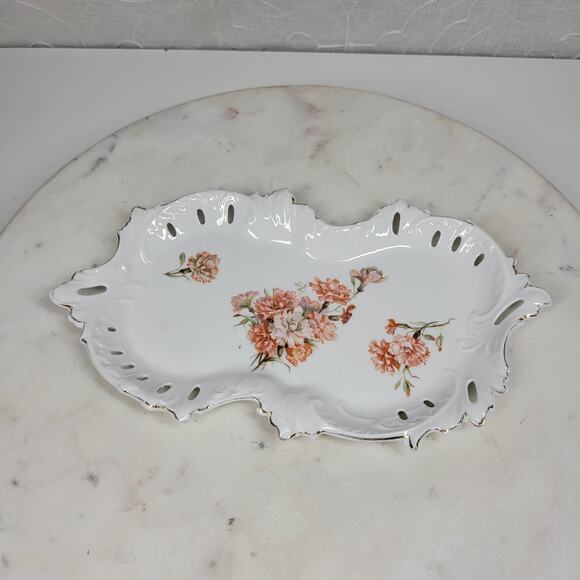 Furstenberg Floral Reticulated Trinket Dish 9.7" Porcelain Dresser Tray Germany - Picture 12 of 15